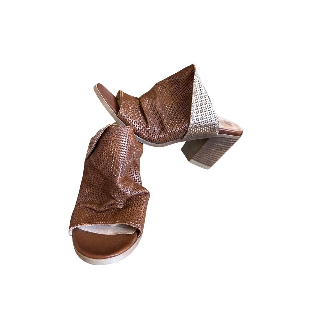 Eric Michael Woven Slide Sandals Womens 9.5 Brown Rose Gold Block Heel Fall